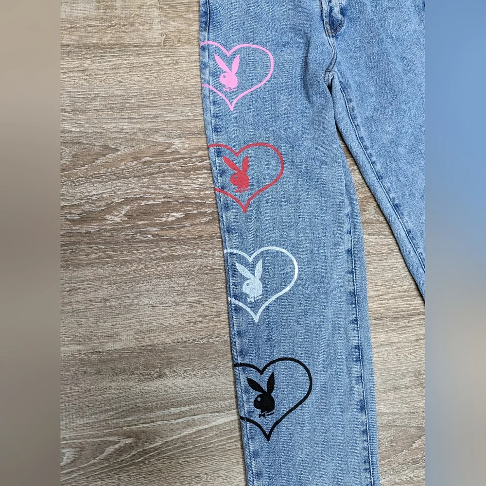 Playboy By PacSun Medium Blue Graphic Straight Leg Jeans Button Fly Size 24
